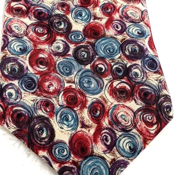 Men's Vintage 1980's 100% Silk Tie - Abstract Circle Motif - Brand Cellini - Picture 7 of 12